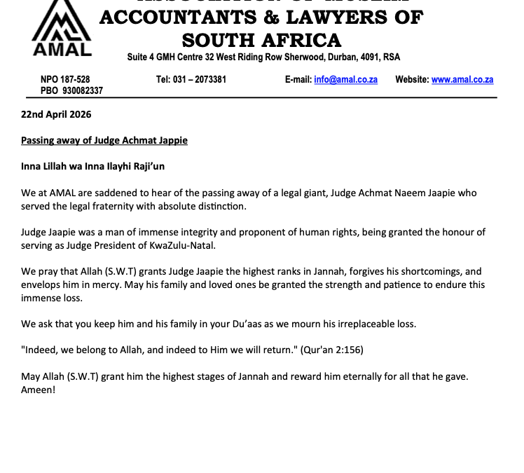 Passing of Judge Achmat Jappie