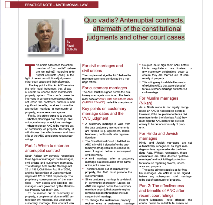 Quo vadis? Antenuptial contracts