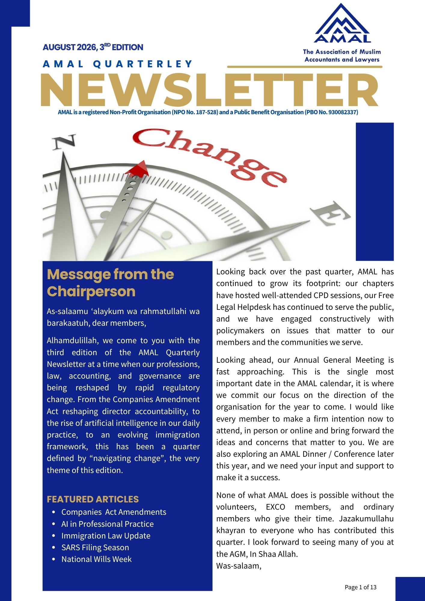 AMAL NEWSLETTER, AUG 2026, 3rd Edition Cover